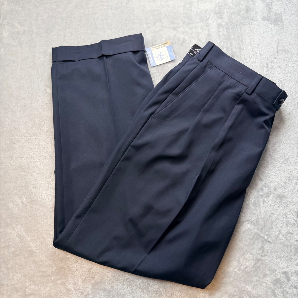Alan Flusser Golf Mens Navy Pleated Dress Pants 40x29 No Iron Wicking Cuffed